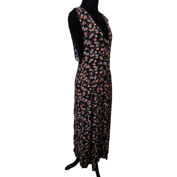 Vintage buttondown long black floral dress with pockets - Picture 7 of 11